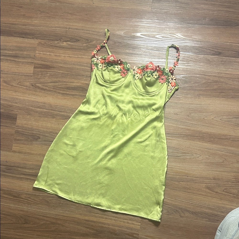 Princess Polly Green dress with Floral Embroidery